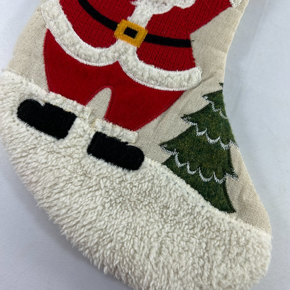 Christmas Stocking Santa Claus Plaid Red Bird Cardinal Tree Bell 18" - Picture 6 of 8